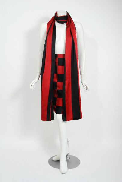 1989 Marc Jacobs for Perry Ellis Black & Red Checkered Silk Skirt w/ Shawl