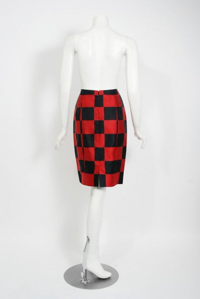 1989 Marc Jacobs for Perry Ellis Black & Red Checkered Silk Skirt w/ Shawl