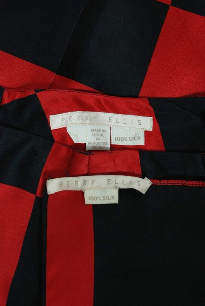 1989 Marc Jacobs for Perry Ellis Black & Red Checkered Silk Skirt w/ Shawl