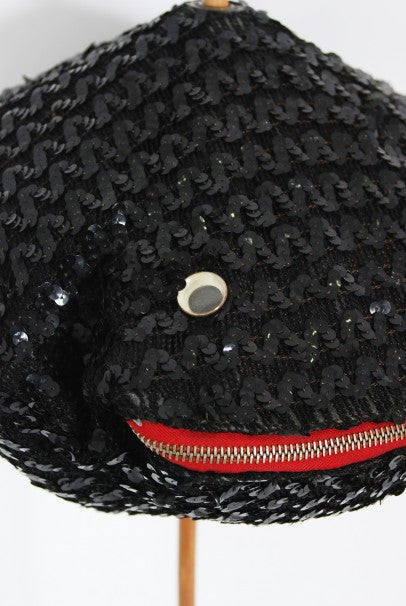 1950&#39;s Elsa Schiaparelli Novelty Sequin Blowfish Bamboo Walking Cane Purse