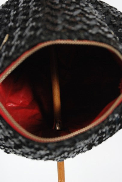 1950&#39;s Elsa Schiaparelli Novelty Sequin Blowfish Bamboo Walking Cane Purse