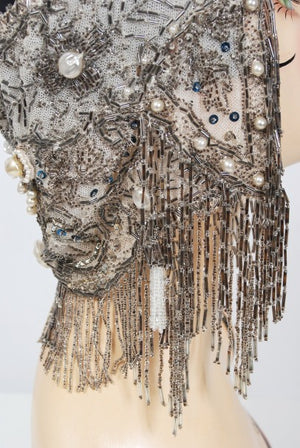 1920's French Couture Deco Pearl Beaded Sequin Fringe Flapper Headpiece
