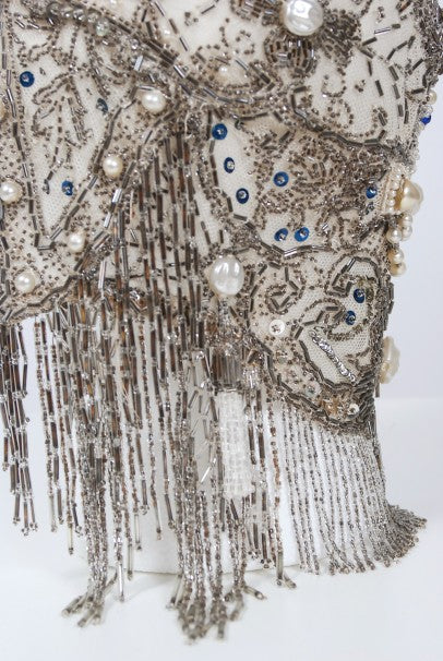 1920&#39;s French Couture Deco Pearl Beaded Sequin Fringe Flapper Headpiece