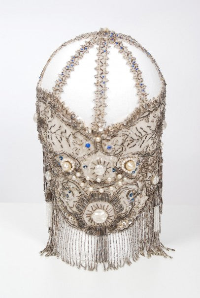 1920&#39;s French Couture Deco Pearl Beaded Sequin Fringe Flapper Headpiece