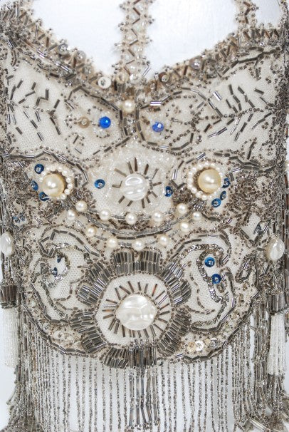 1920&#39;s French Couture Deco Pearl Beaded Sequin Fringe Flapper Headpiece
