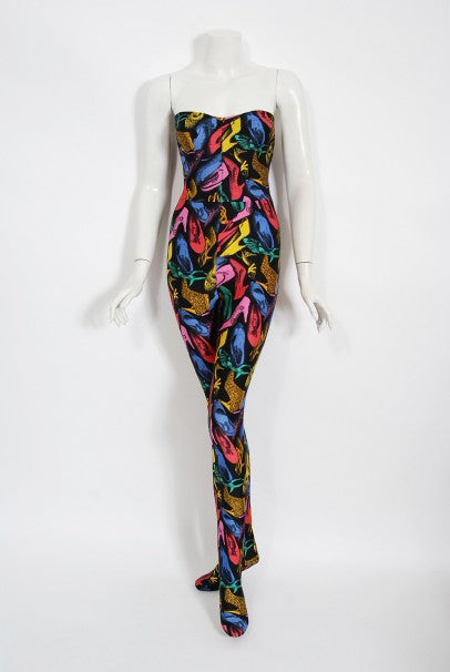 トップス 90s vintage salvatore Ferragamo 1991 1991 Salvatore Ferragamo Runway Novelty Shoe Print Strapless