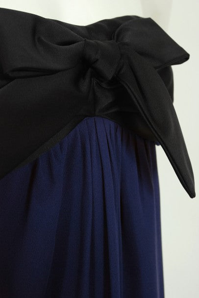 1990 Chanel Runway Sapphire-Blue & Black Silk Strapless Dress w/ Shawl