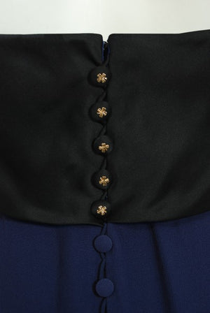 1990 Chanel Runway Sapphire-Blue & Black Silk Strapless Dress w/ Shawl