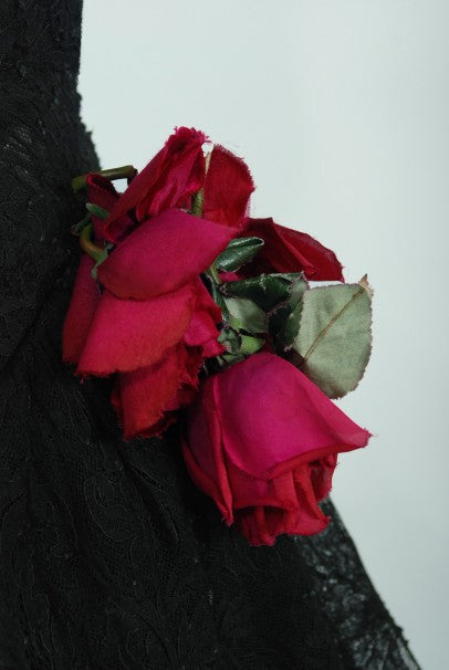 1940&#39;s Jeanne Lanvin Haute Couture Black Lace Strapless Asymmetric Tiered Dress