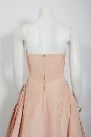 1950's Mingolini Guggenheim Couture Pink Pleated Silk Strapless Gown