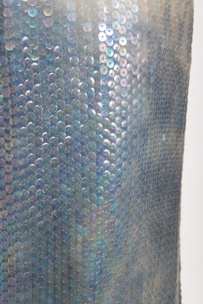 1970&#39;s Halston Couture Sequin Silk Blue Clouds Tie-Dye One Shoulder Gown