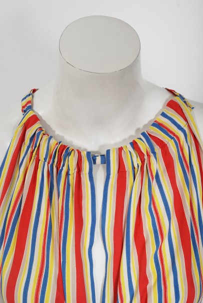 1930&#39;s Cartwright Ivory Striped Silk Rayon Cut-Out Maxi Dress &amp; Jacket