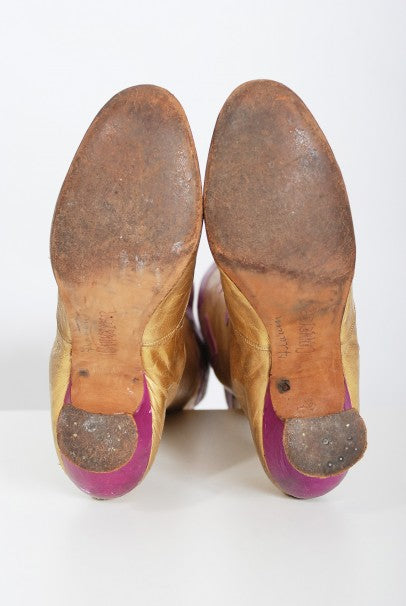 1890&#39;s Antique Cammeyer Couture Gold &amp; Purple Leather Lace-Up Victorian Boots