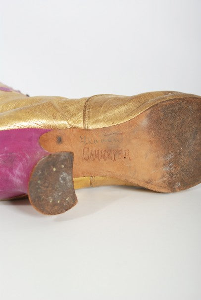 1890&#39;s Antique Cammeyer Couture Gold &amp; Purple Leather Lace-Up Victorian Boots