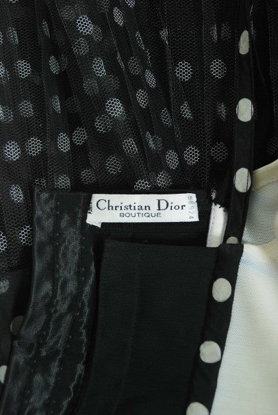 1990 Christian Dior Black White Polka-Dot Silk Bustier Plunge Mini Dress 1990 Christian Dior Black White Polka-Dot Silk Bustier Plunge Mini Dress