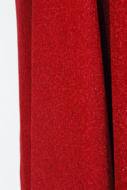 1970's Halston Couture Red Metallic Semi Sheer Knit Long-Sleeve Dress