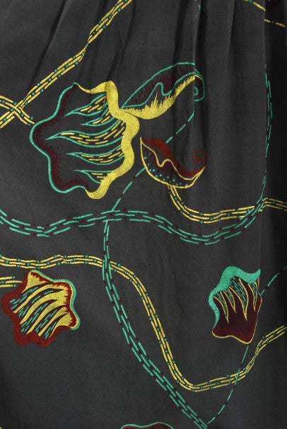 1977 Zandra Rhodes Hand-Painted Grey Silk Puff-Sleeve Illusion Dress