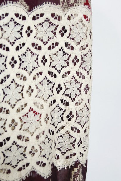 1971 Thea Porter Brocaded Cotton &amp; Lace Low Cut Billow-Sleeve Maxi Dress