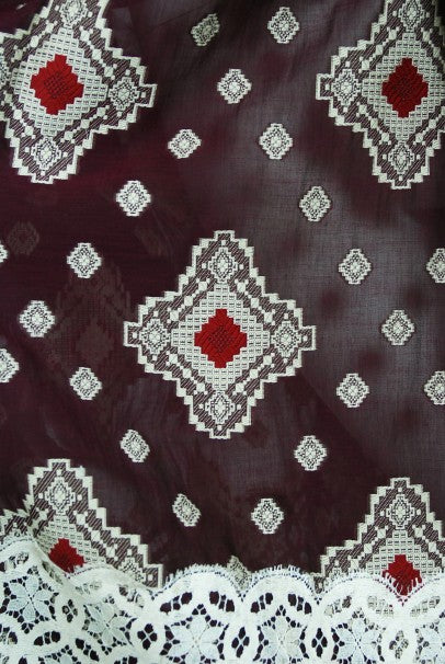 1971 Thea Porter Brocaded Cotton &amp; Lace Low Cut Billow-Sleeve Maxi Dress