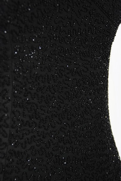 1930&#39;s French Couture Beaded Black Silk Flutter Sleeve Open-Back Dress