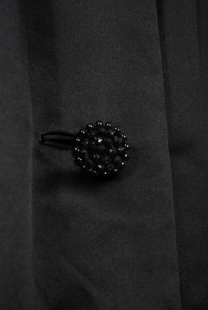 1951 Traina-Norell Black Duchess Satin Voluminous Pleated Swing Coat