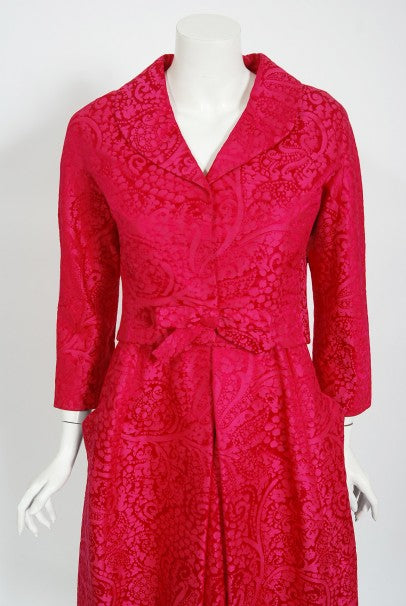 1962 Christian Dior Haute Couture Pink Textured Silk Dress &amp; Bow Jacket