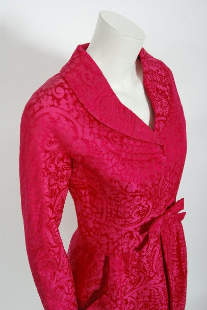 1962 Christian Dior Haute Couture Pink Textured Silk Dress &amp; Bow Jacket