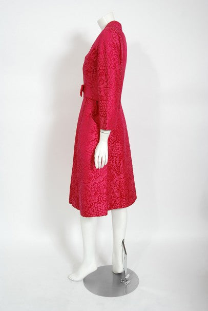 1962 Christian Dior Haute Couture Pink Textured Silk Dress &amp; Bow Jacket