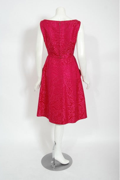 1962 Christian Dior Haute Couture Pink Textured Silk Dress &amp; Bow Jacket