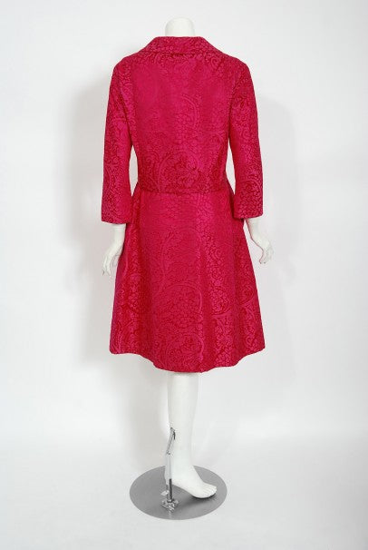 1962 Christian Dior Haute Couture Pink Textured Silk Dress &amp; Bow Jacket