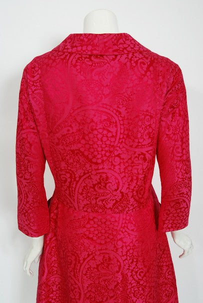 1962 Christian Dior Haute Couture Pink Textured Silk Dress &amp; Bow Jacket