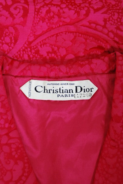 1962 Christian Dior Haute Couture Pink Textured Silk Dress &amp; Bow Jacket