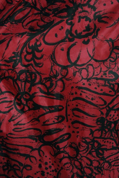 1950&#39;s Worth Couture Magenta Pink Floral Print Silk Shawl-Collar Dress