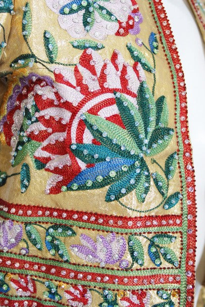 1979 Lanvin Haute Couture Embroidered Beaded Gold Lamé Cropped Jacket