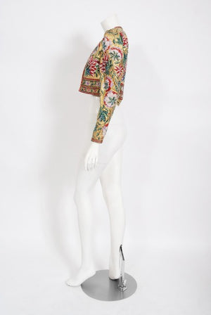 1979 Lanvin Haute Couture Embroidered Beaded Gold Lamé Cropped Jacket
