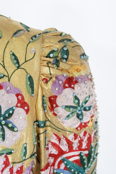 1979 Lanvin Haute Couture Embroidered Beaded Gold Lamé Cropped Jacket