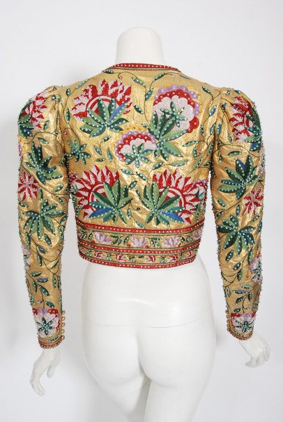 美品LANVINアウタージャケット 1979 Lanvin Haute Couture Embroidered Beaded Gold Lamé