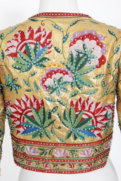1979 Lanvin Haute Couture Embroidered Beaded Gold Lamé Cropped Jacket