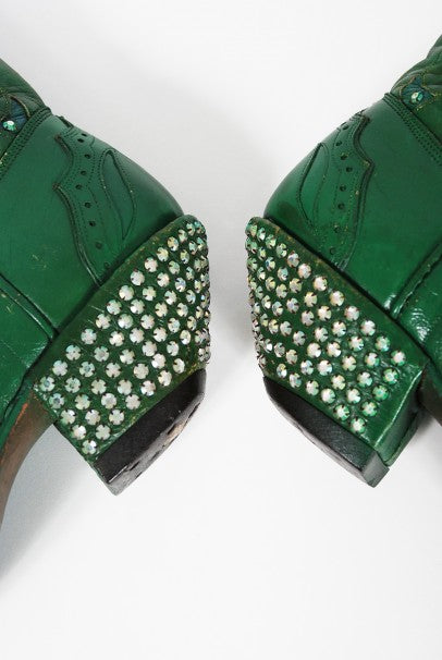 1970&#39;s Nudie&#39;s Rodeo Tailor Rhinestone Green Leather Cowboy Boots