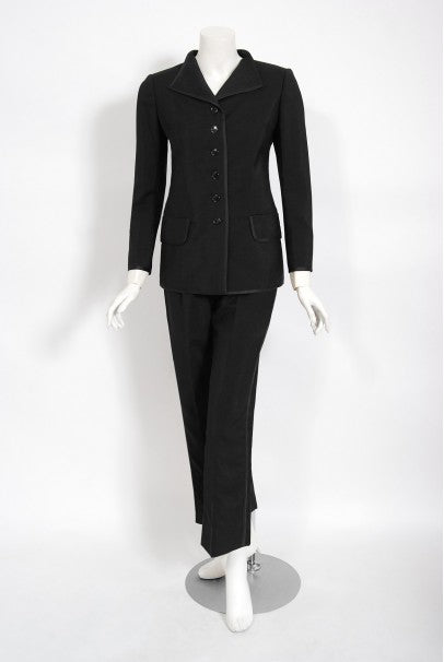 1968 Yves Saint Laurent Le Smoking Tuxedo Black Gabardine Pant Suit