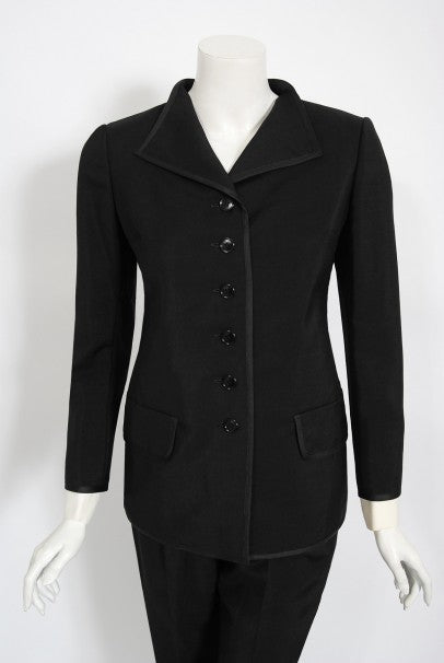 1968 Yves Saint Laurent Le Smoking Tuxedo Black Gabardine Pant Suit
