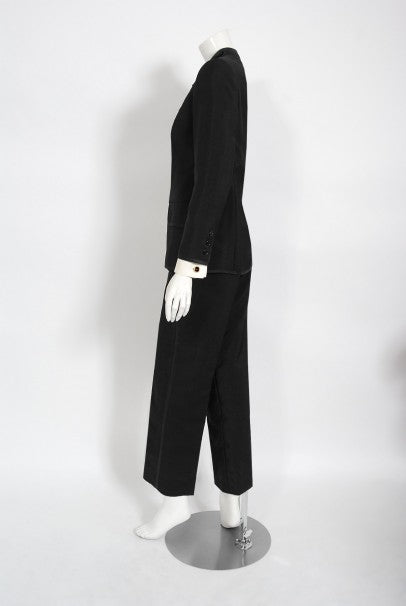 1968 Yves Saint Laurent Le Smoking Tuxedo Black Gabardine Pant Suit