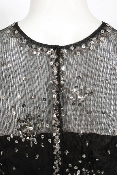 1960 Norman Norell Sequin Star Novelty Black Sheer Illusion Tulle Gown