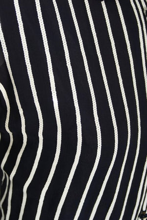 1970's Jacques Réval Paris Navy Chiffon Sequin-Stripe Pleated Maxi Dress
