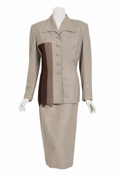 1954 Lilli-Ann Dove Gray Sharkskin Pintuck Stripes Jacket