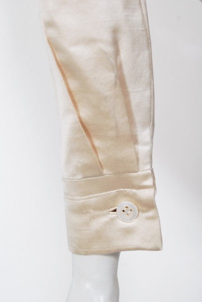 1960&#39;s Galanos Couture Ivory Silk Satin Low-Plunge Long Sleeve Jumpsuit