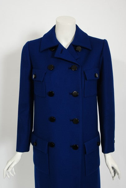 1969 Norman Norell Royal Blue Wool Double-Breasted Mod Military Coat