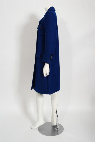 1969 Norman Norell Royal Blue Wool Double-Breasted Mod Military Coat