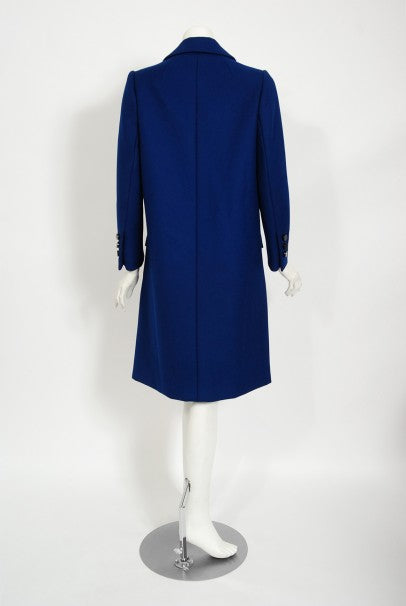 1969 Norman Norell Royal Blue Wool Double-Breasted Mod Military Coat