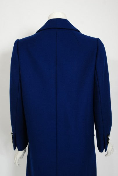 1969 Norman Norell Royal Blue Wool Double-Breasted Mod Military Coat